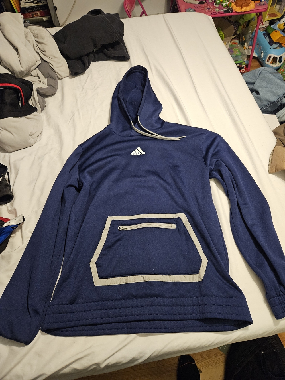 adidas Navy Hooded Pullover with Light Gray Trim